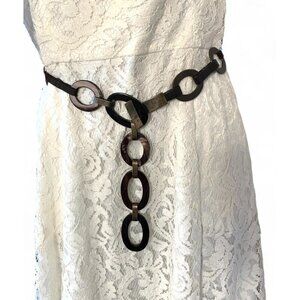 Medieval Style Chain Belt Antiqued Silver Metal Tortoiseshell Enamel Elastic OS